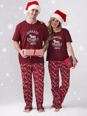 Мужская пижама "Лошадка" 2415-К / Бордовый