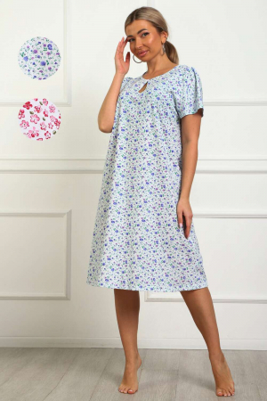 Женская сорочка 29531 / белый + сиреневые цветы