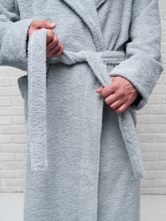 Мужской махровый халат PandaHug с капюшоном / светло-серый