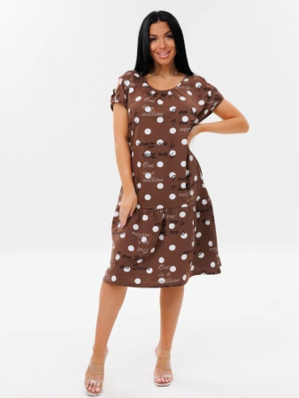 Женское платье Пл-82(К) / Коричневый (горох + надписи)