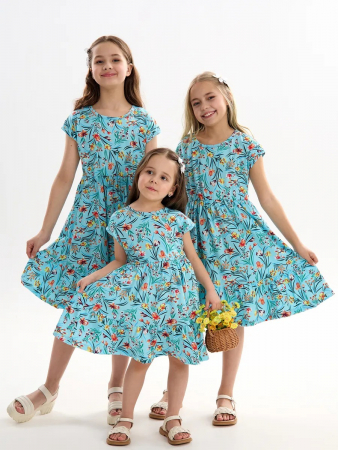 Детское платье "Ласточка" / Ирисы на голубом