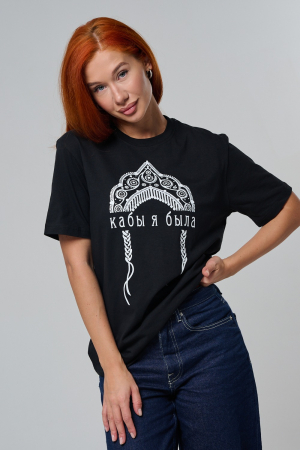 Женская футболка 8584 / черный+кокошник