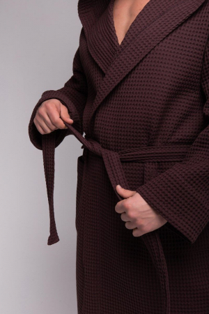 Мужской вафельный халат PandaHug Orlando с капюшоном / шоколадный