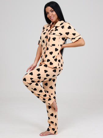 Женская пижама ЛЕДИ КК-61 / Черные сердечки на персиковом