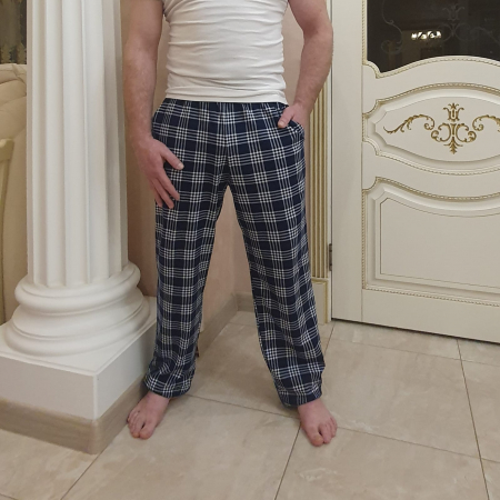 Мужские брюки БК-1439 / Темно-синий с белой клеткой