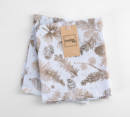 Полотенце вафельное кухонное / Зимний лес 1