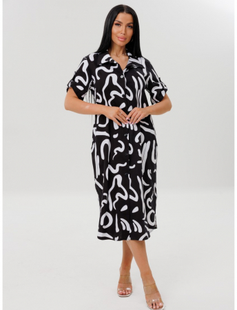 Женский халат Х-105(К) / Черный (белый узор)