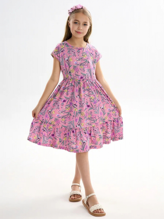 Детское платье "Ласточка" / Ирисы на розовом