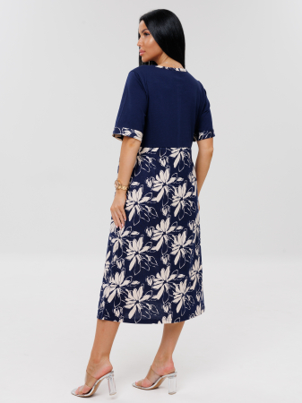 Женское платье Пл-167(К) / Темно-синий (белые цветы)