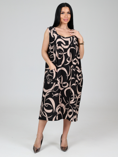 Женский сарафан МАКСИ СК-345 / Бежевые ленты на черном