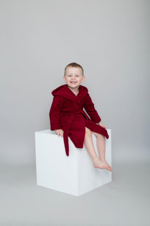 Детский махровый халат с капюшоном / бордовый