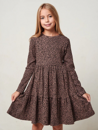 Детское платье "Барби" длинный рукав / Коричневый