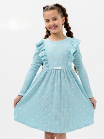 Детское платье "Бетти" длинный рукав / Голубой (цветочек)