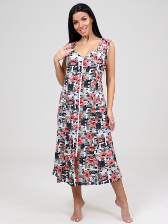 Женский сарафан ШИРОКАЯ БРЕТЕЛЬ СК-563 / Красные лилии на сером