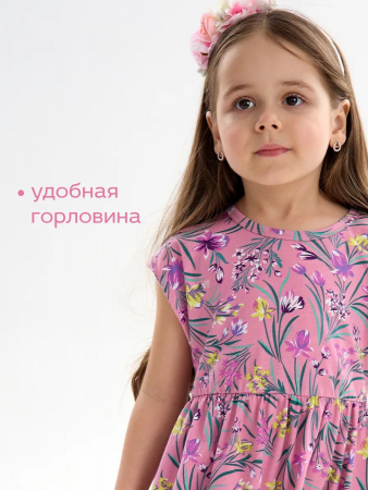 Детское платье "Ласточка" / Ирисы на розовом