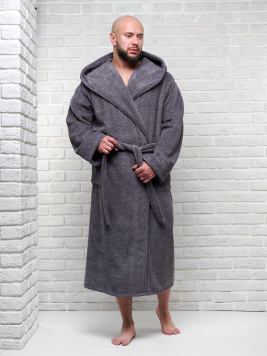 Мужской махровый халат PandaHug с капюшоном / темно-серый