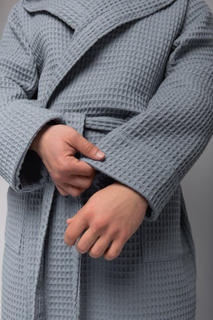 Мужской вафельный халат PandaHug Orlando с капюшоном / серый