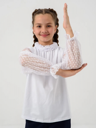 Детская блузка "Кайли" длинный рукав / Белый