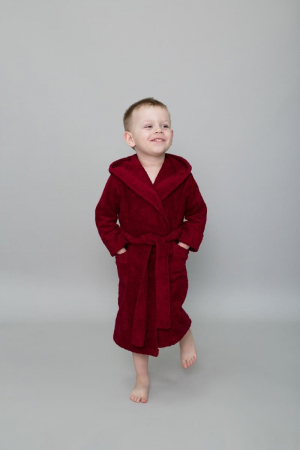 Детский махровый халат с капюшоном / бордовый