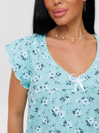 Женская сорочка Сор-71(К) / Бирюзовый (цветы)