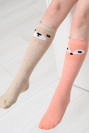 Детские гольфы Мишка и лиса (набор 2 пары) / бежевый, персик