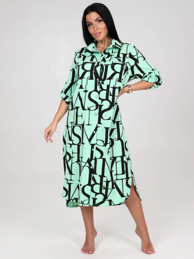 Женская туника МИДИ ТК-25 / Черные буквы на ментоле