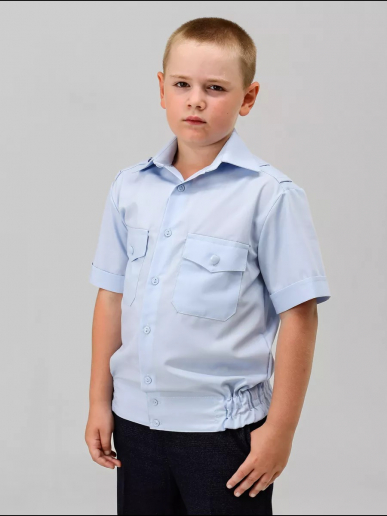 Детская рубашка кадетская (короткий рукав) / Голубой