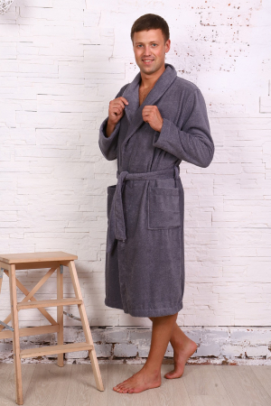 Халат мужской махровый шалька Элит / 910-Серый