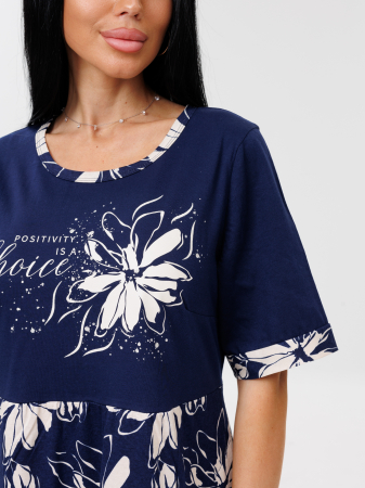 Женское платье Пл-167(К) / Темно-синий (белые цветы)