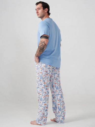 Мужская пижама "Снеговик" 2413-К / Голубой