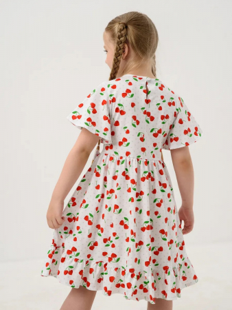 Детское платье "Мальва" / Белый, вишня