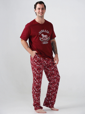 Мужская пижама "Лошадка" 2415-К / Бордовый