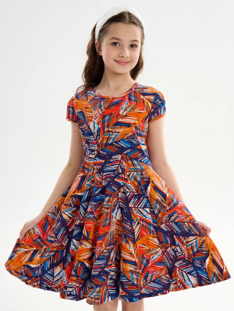 Детское платье "Птичка" / Тропики оранжевые