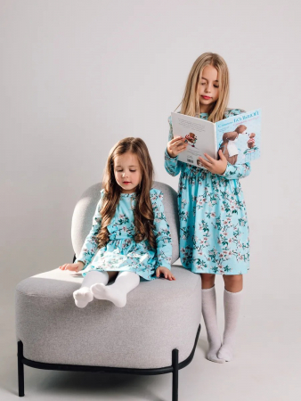 Детское платье "Красотка" / Цветущий сад на голубом