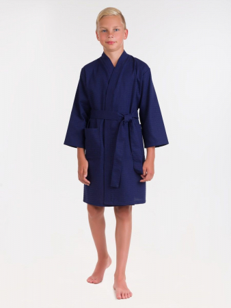 Детский вафельный халат / темно-синий