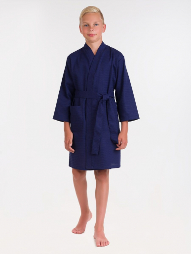 Детский вафельный халат / темно-синий
