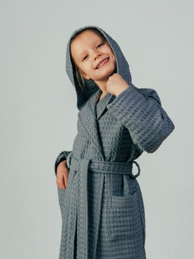 Детский вафельный халат "Комфорт" / серый