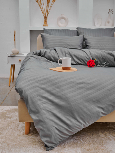 Постельное белье микрофибра-страйп / Светлый серый