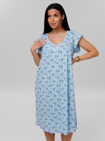 Женская сорочка Сор-71(К) / Голубой (сиреневые цветы)