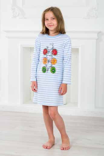 Ночная сорочка детская из кулирки с длинным рукавом Fruits&bikes голубой