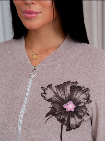 Женский халат Х-58(В) / Бежевый (цветы)