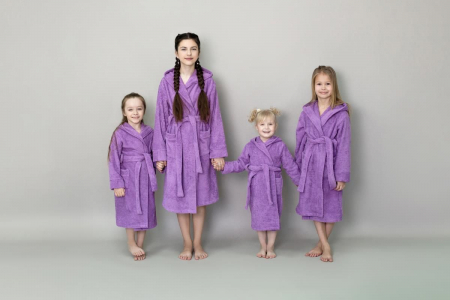Детский махровый халат с капюшоном / сиреневый