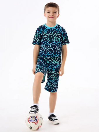 Детская пижама с шортами "Сорванец" / Смайлики на синем
