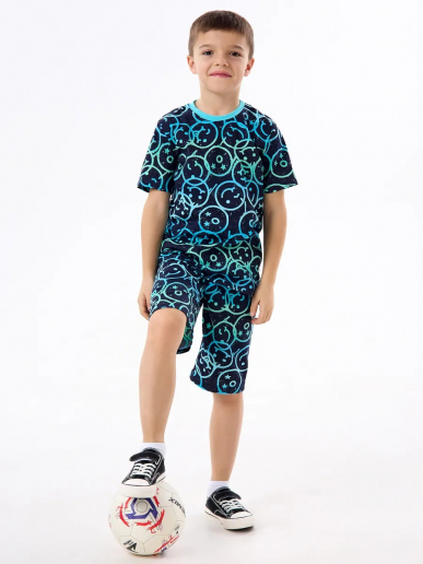 Детская пижама с шортами "Сорванец" / Смайлики на синем