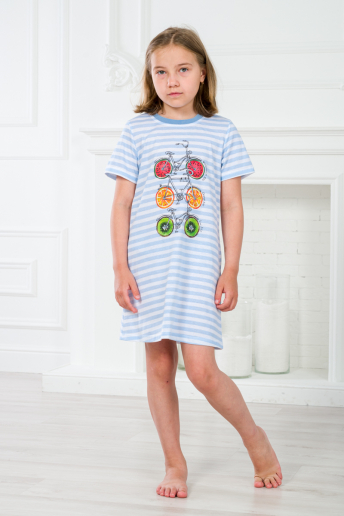 Ночная сорочка детская из кулирки с коротким рукавом Fruits&bikes / Голубой