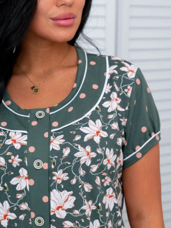 Женский халат Х-048(К) / Хаки (цветы, горох)