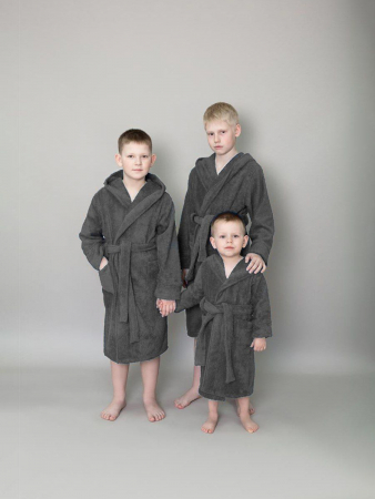 Детский махровый халат с капюшоном / темно-серый