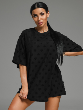 Женская футболка Ирбис / Махра, черный сердечки