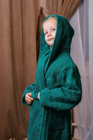 Детский махровый халат с капюшоном / изумруд