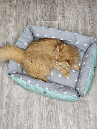 Лежак для кошек и собак / звезды, серый, зеленый